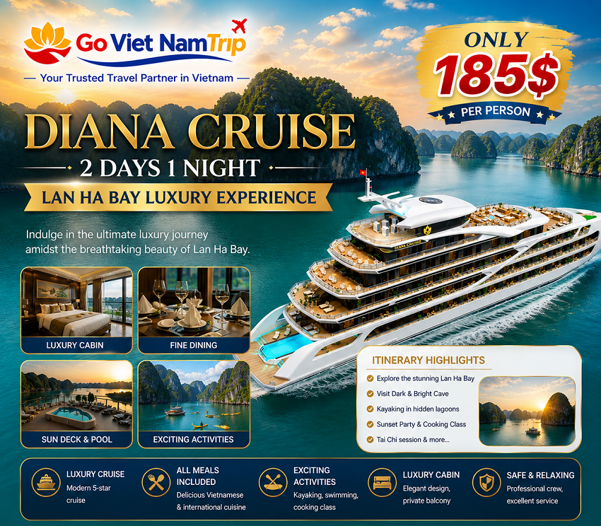 Diana Cruise 2 Days 1 Night – Lan Ha Bay Luxury Experience